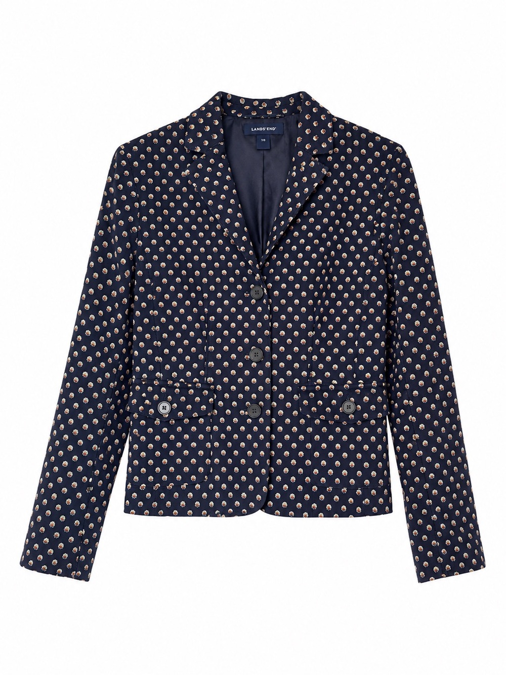 Lands' End Navy Blazer with Cream Floral Print